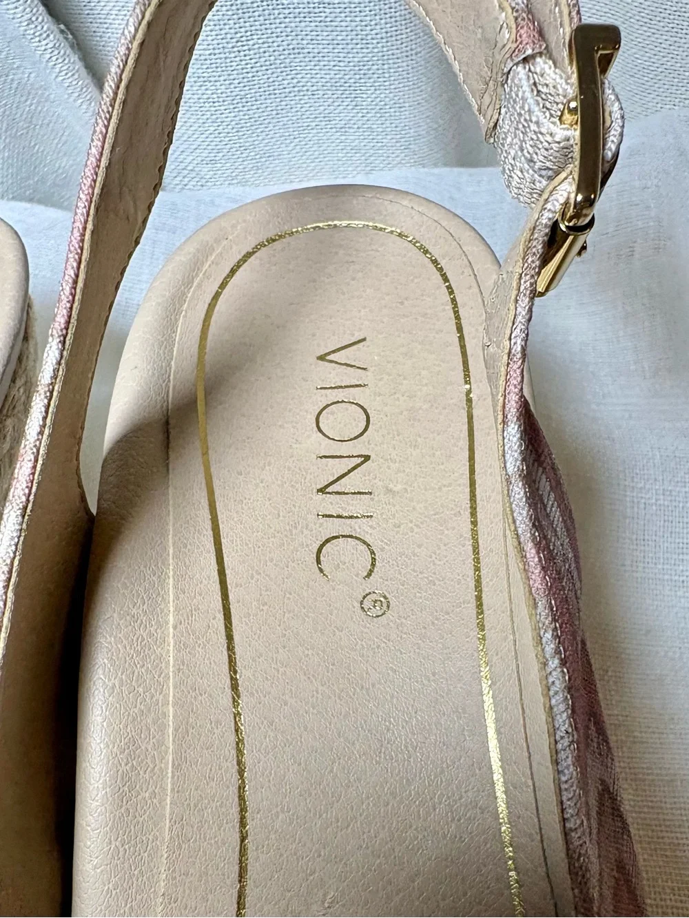 Vionic Coralina Espadrille Wedge Slingback Shoes Dusty Pink Chevron Size 9.5